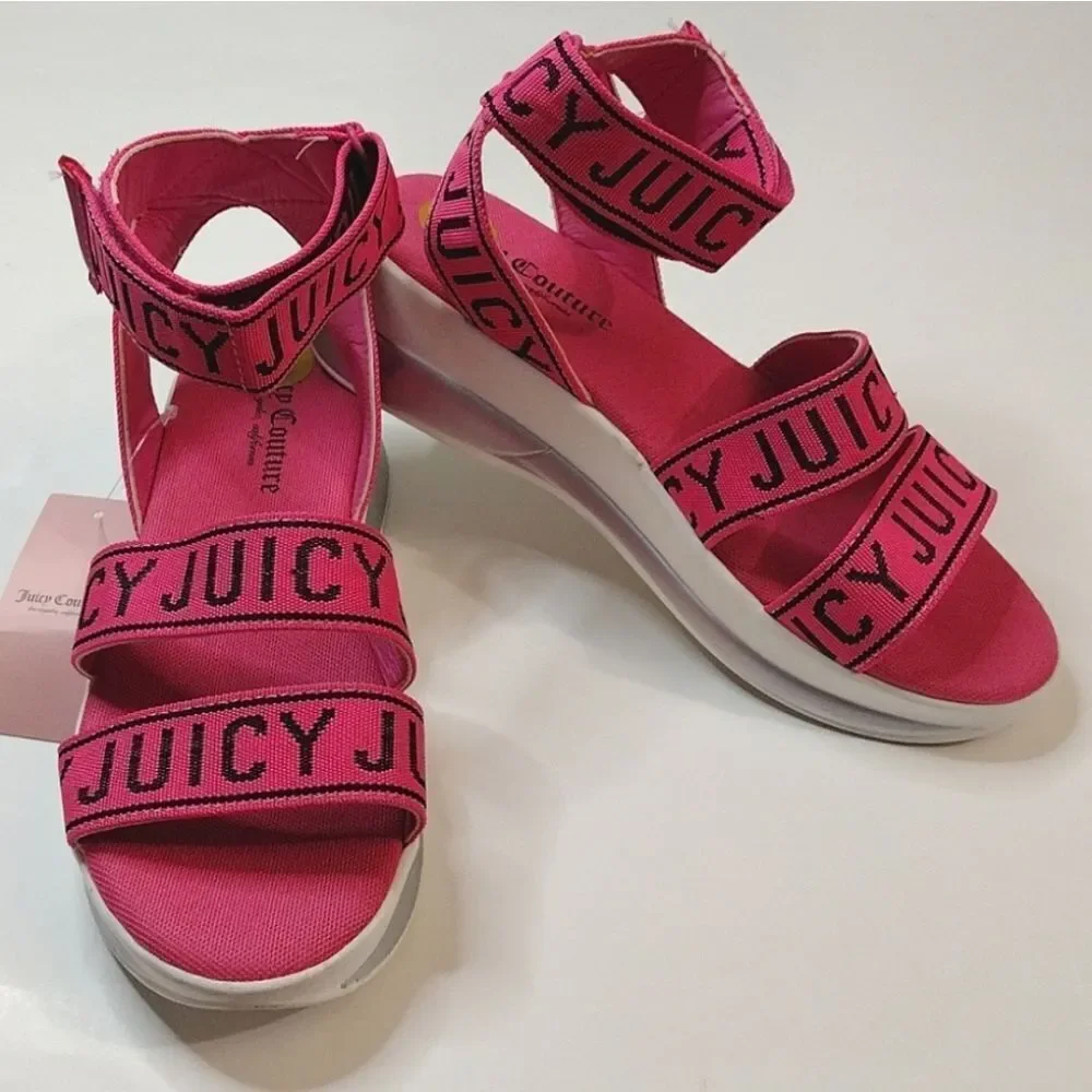 Juicy Couture Hot Pink Impulse SZ 8 Strappy Hook &‎ Loop Platform Sandals NWT